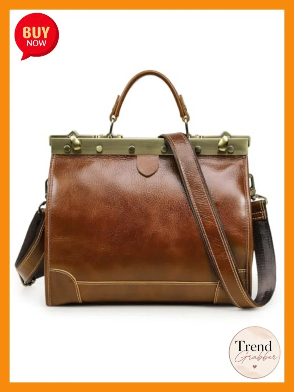 Full Grain Leather Doctor Bag Purse Top Handle Handbag Vintage Satchel Shoulder